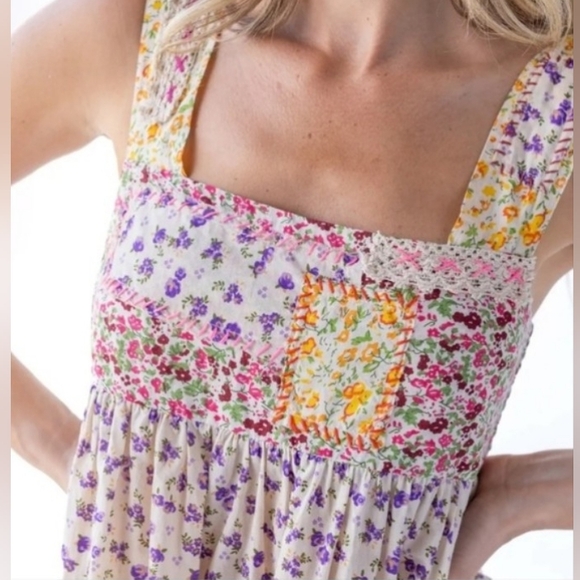 Natural Life Tricia Embroidered Cotton Mini/Sundress in Meadow Patches L - Picture 2 of 9